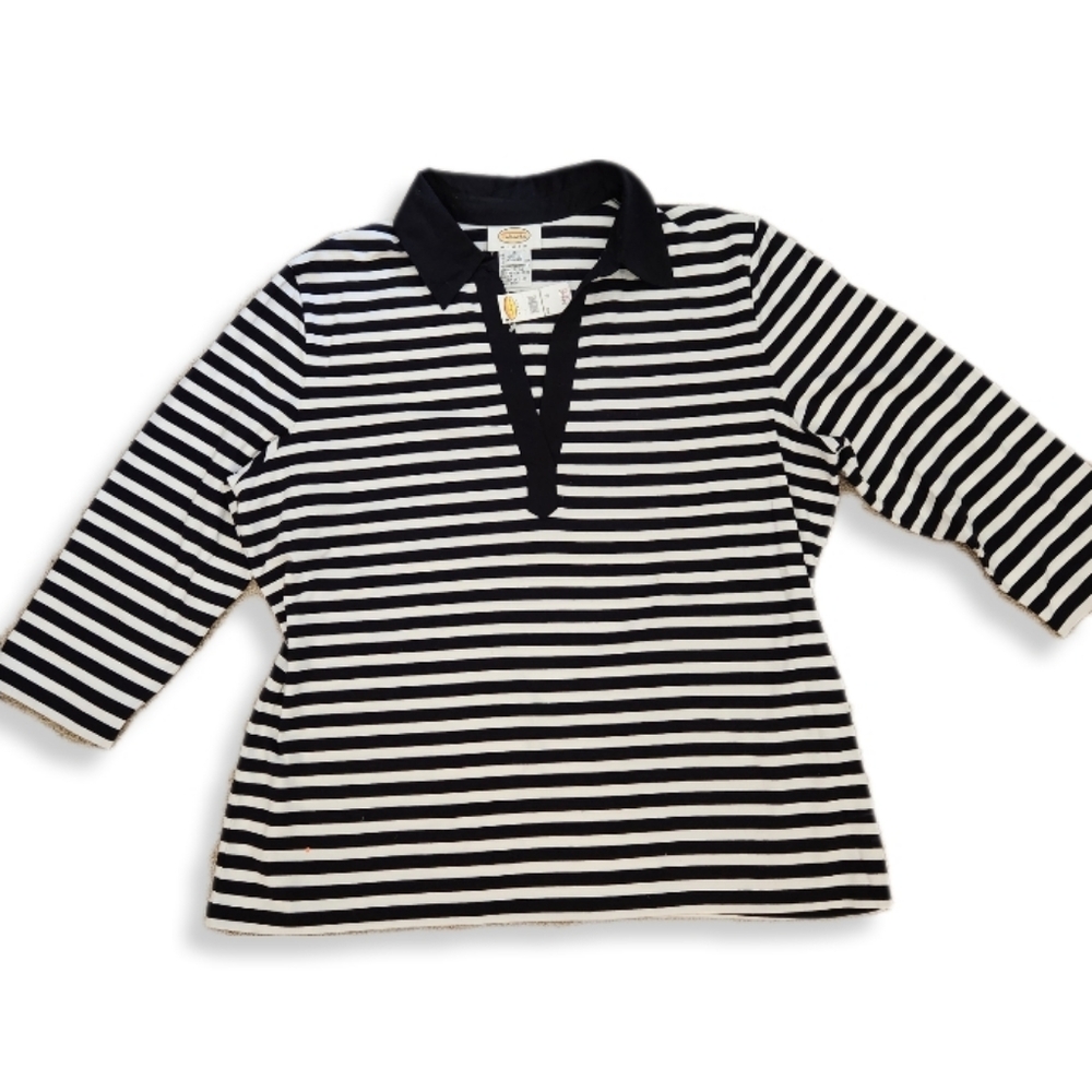 Talbots Woman 3/4 sleeve black white stripe knit top 1X